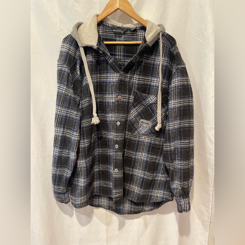 Quiksilver Blue and Black Plaid Shirt with Hood